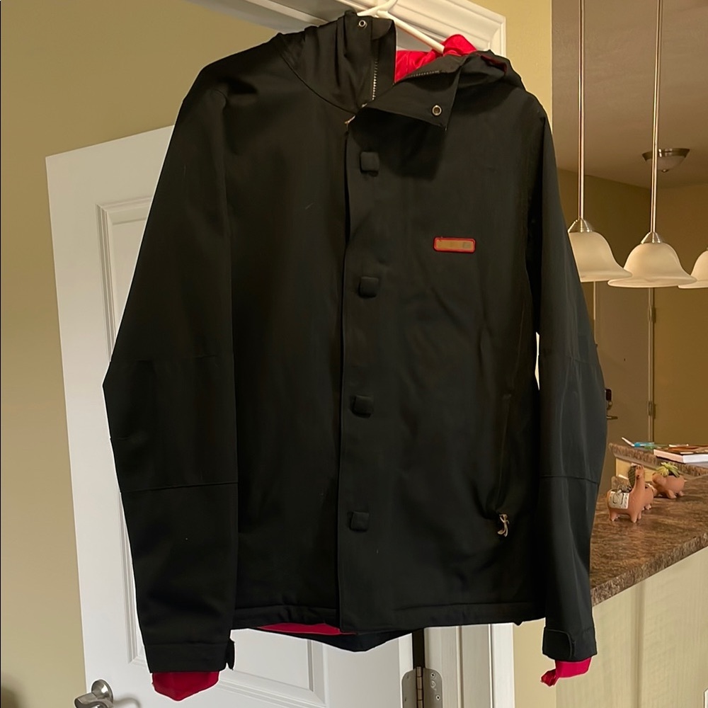 DC Black and Pink Ski Jacket Weather-Resistant Hooded Design